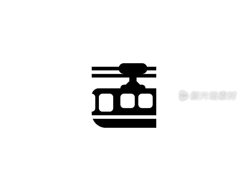 Suspension railway vector icon. Isolated railway train flat, black colored symbol - Vector